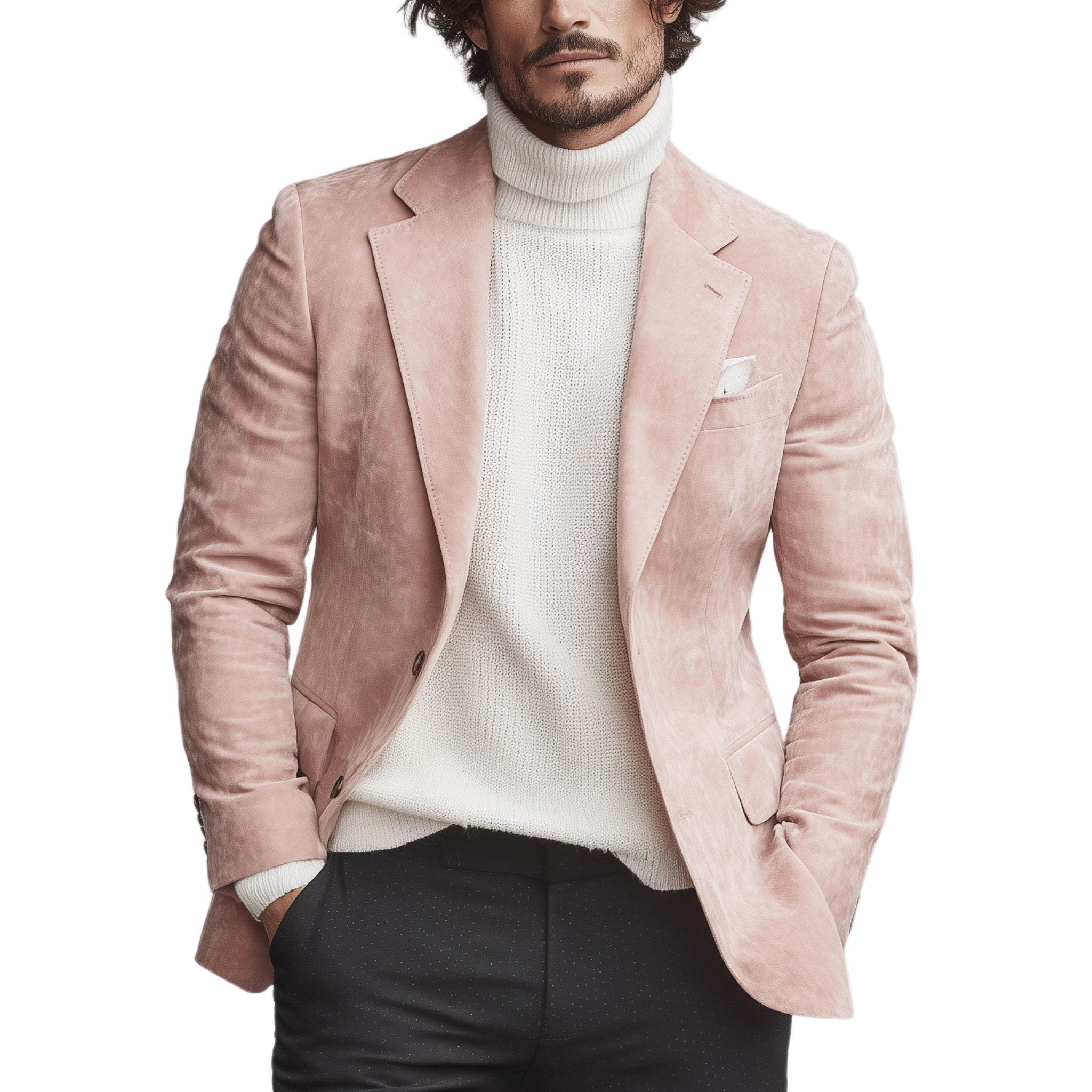 Men's Classic Casual Single-breasted Slim-fit Pink Suede Blazer MTA1597I2K