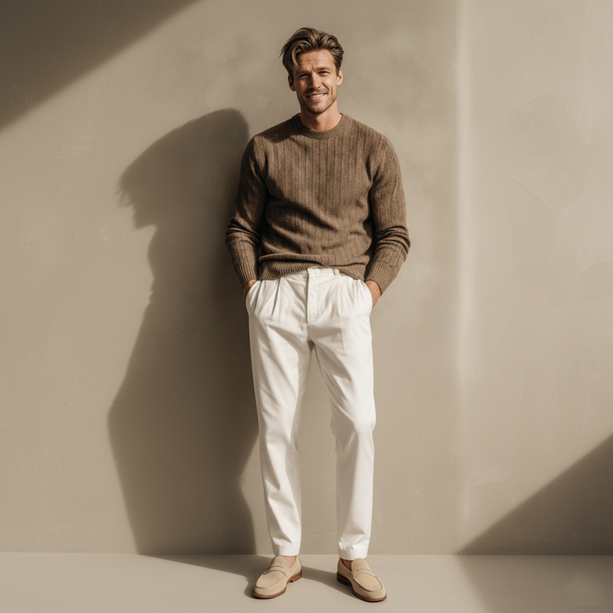 Men's Classic Crew Neck Herringbone Knit Sweater MTA1361J2K