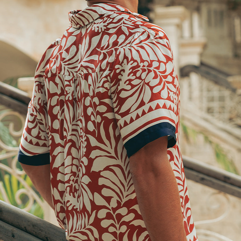 Men's Fashion Casual Satin Printed Short Sleeve Shirt MTA0230G8K