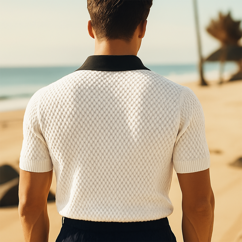 Men's Summer Classic Textured Knit Polo Neck T-Shirt MTA3082F4U