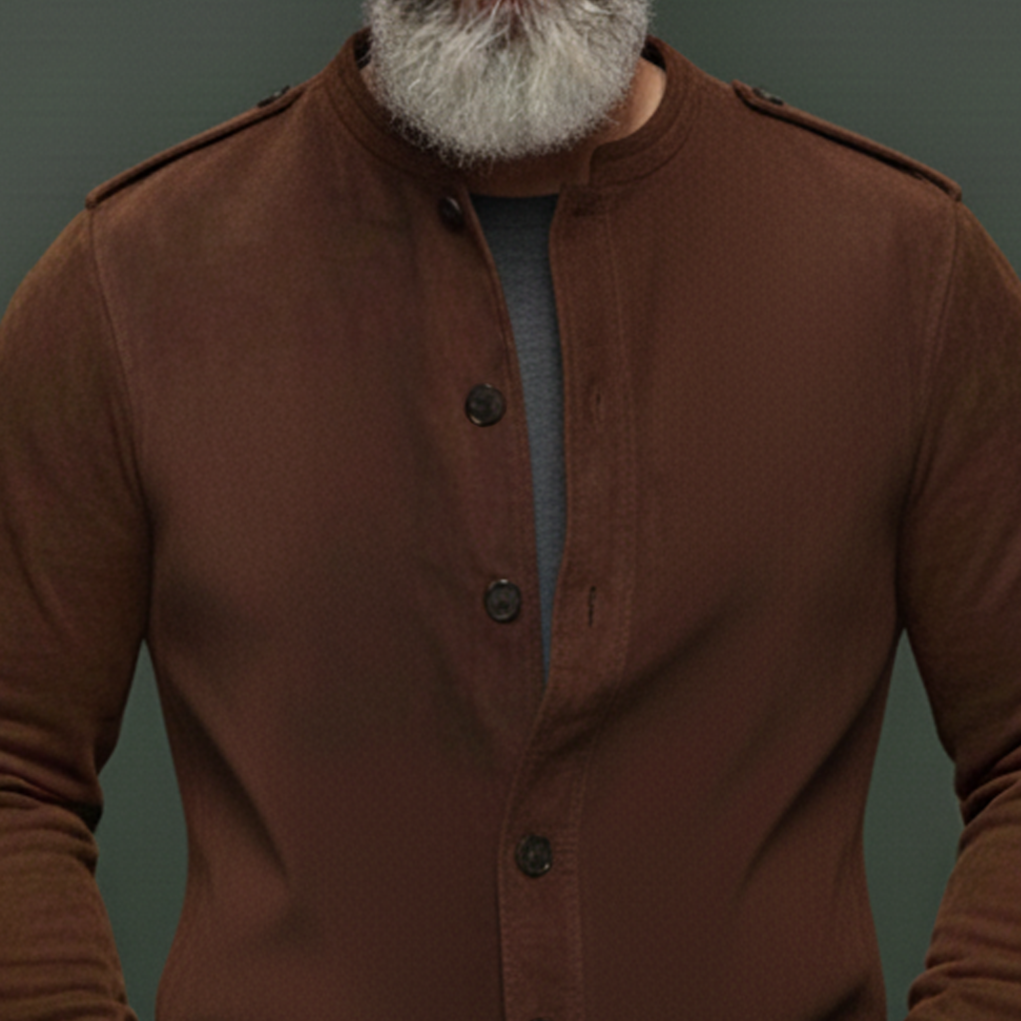 Men's Classic Vintage Stand-collar Epaulet Faux Suede Long-sleeved Shirt MTA1705L4K