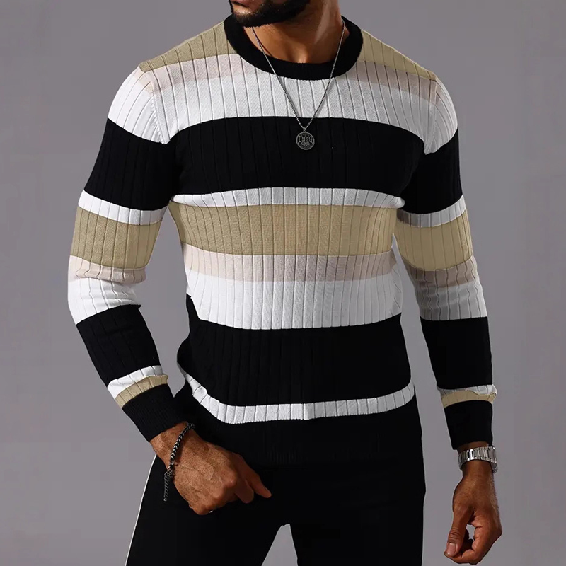 Men's Striped Knitted Crew Neck Sweater MTA2801G5X