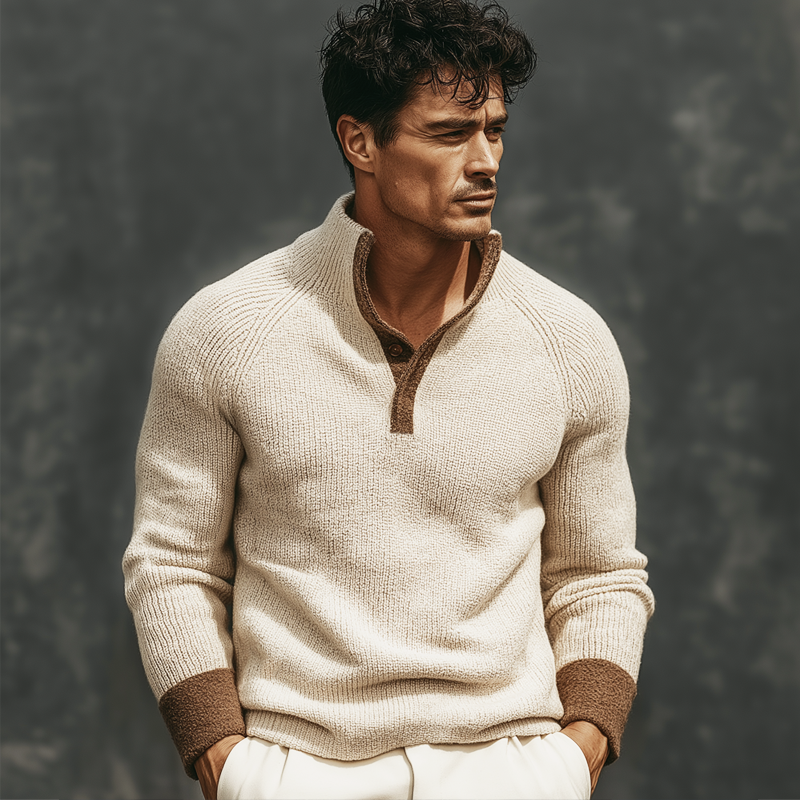 Men's Classic Colorblock Stand Collar Knit Sweater MTA2861J5U