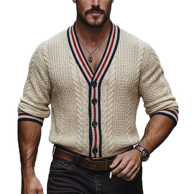 Men's Winter Retro Cotton Yarn Knitted Button Sweater MTA1977L0P