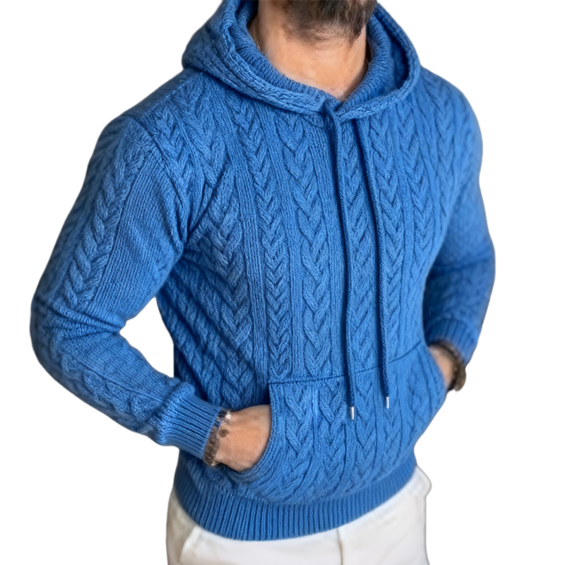 Men's Retro Casual Knitted Cable Knit Sweater Hoodie MTA1135K4TO