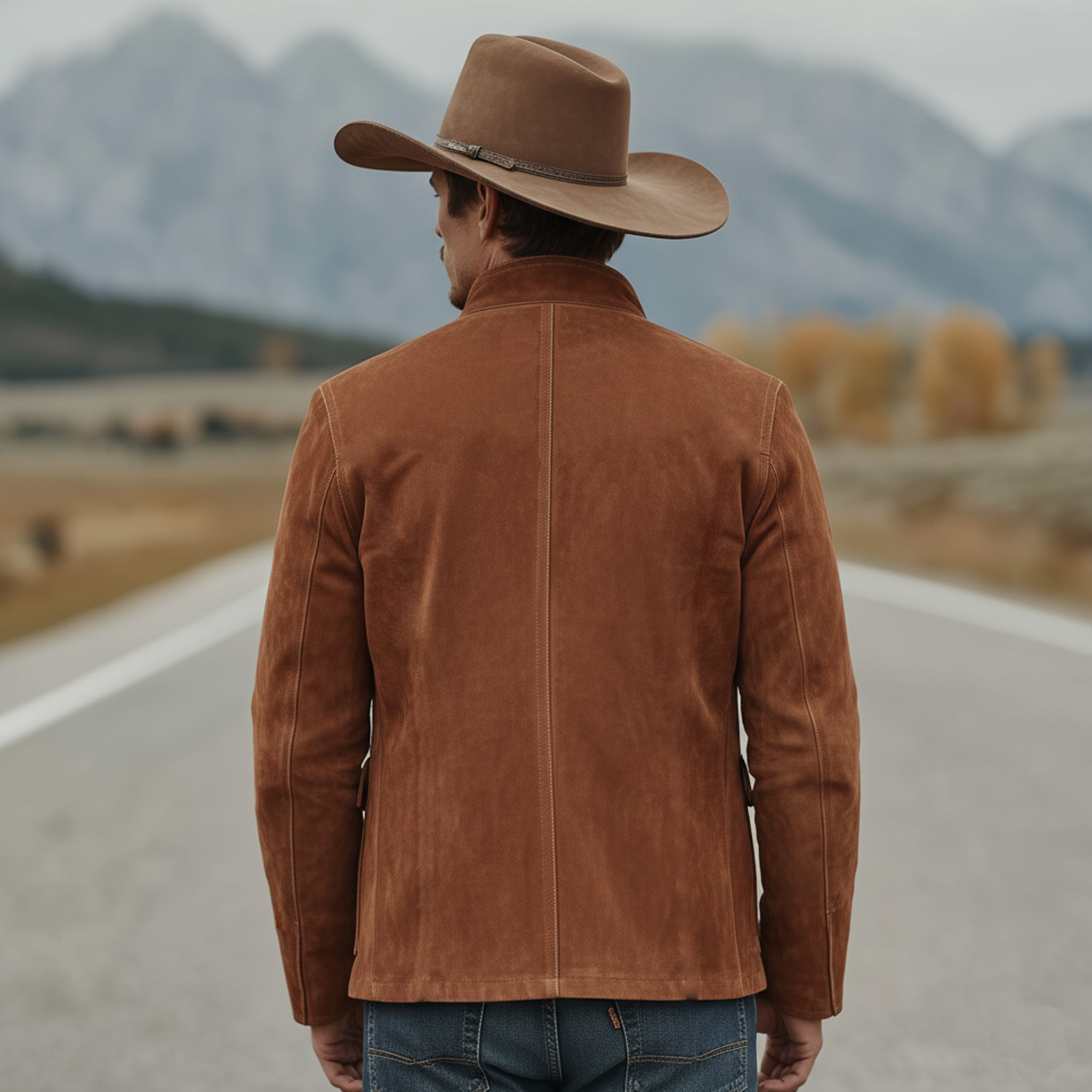 Men's Classic Retro Western Style Embroidered Stand-up Collar Faux Suede Jacket MTA2422K6K