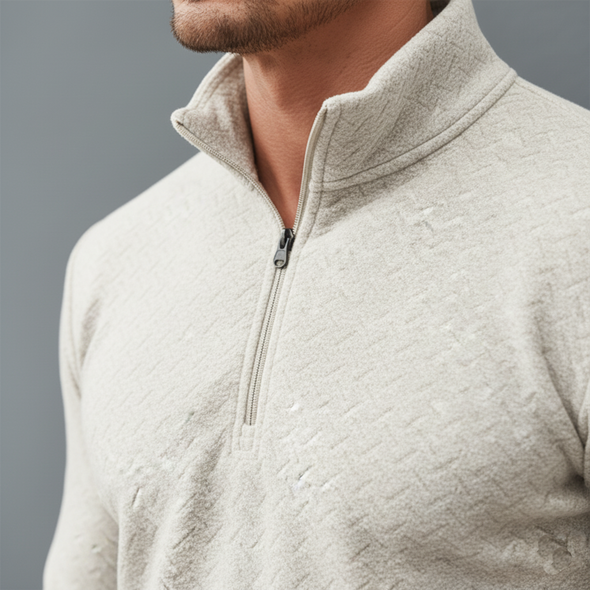 Men's Classic Stand Collar Zipper Textured Dralon Slim Fit Sweatshirt MTA2422J7K