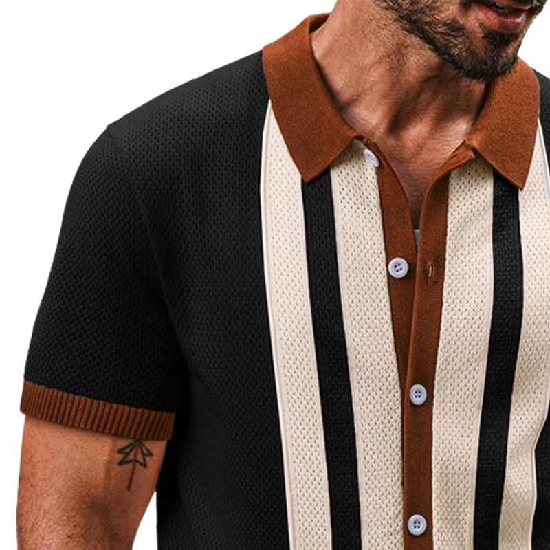 Men's Summer Classic Colorblock Knitted Short Sleeve T-Shirt MTA2482F8U