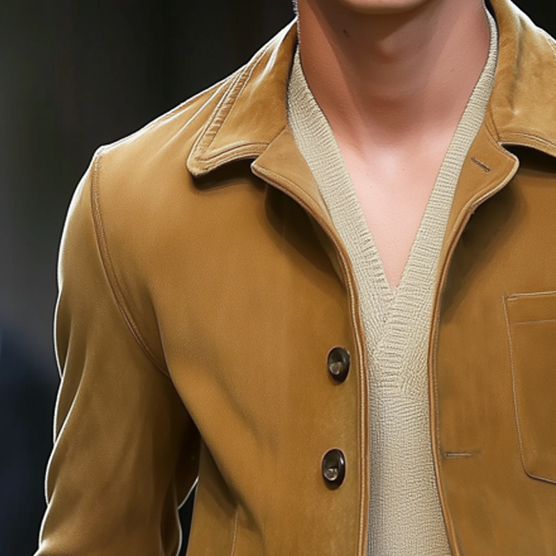 Men's Spring And Autumn Vintage Lapel Button Suede Jacket MTA1102H6U