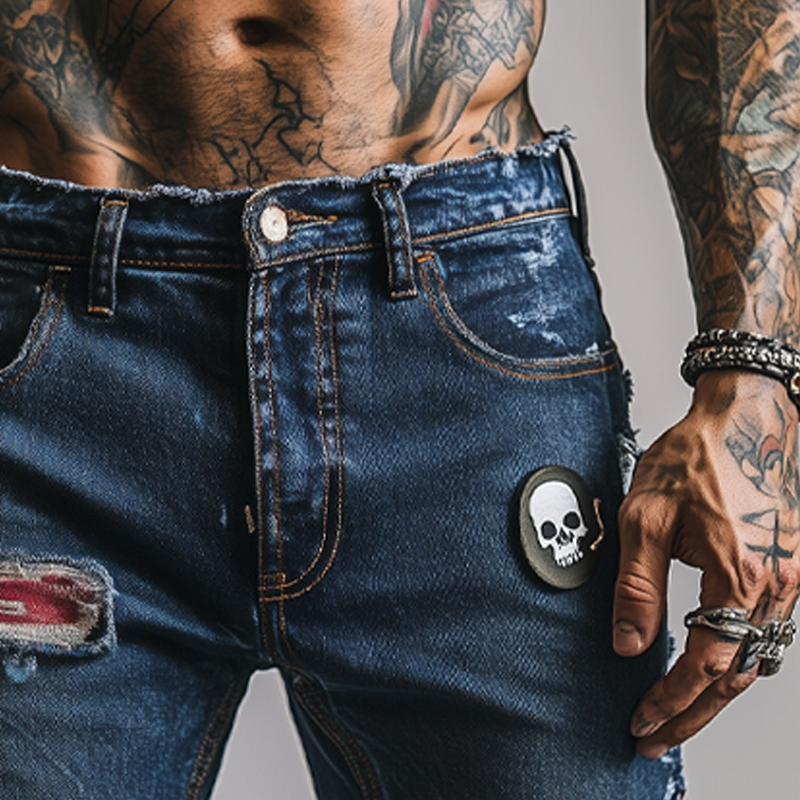 Men's Skull Ripped Denim Shorts MTA1853F5X