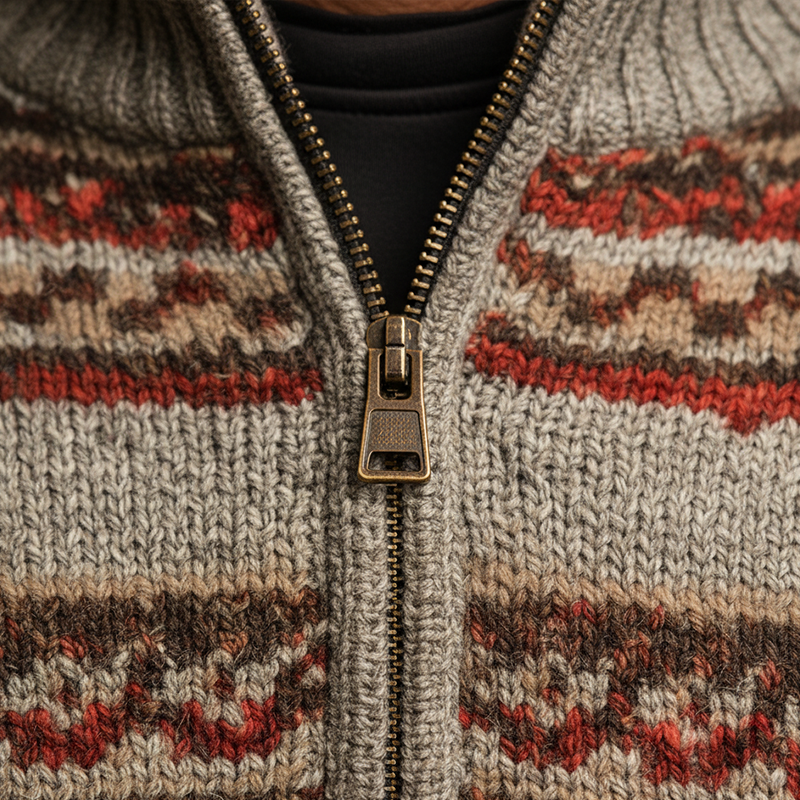 Men's Winter Retro Knitted Jacquard Cotton Yarn Half-Zip Sweater MTA2482K1P