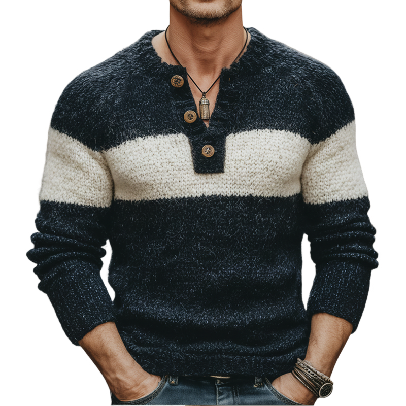 Men's Classic Color-blocked Henley Collar Slim Fit Sweater MTA0172K5U