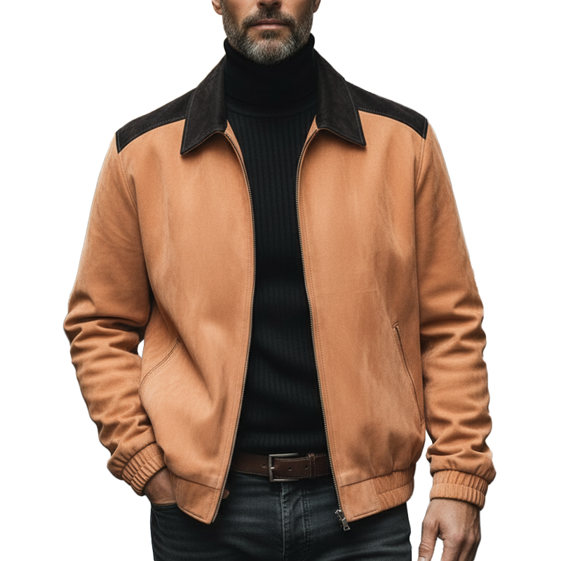 Men's Vintage Color-block Faux Suede Zip-up Jacket MTA2300L9P