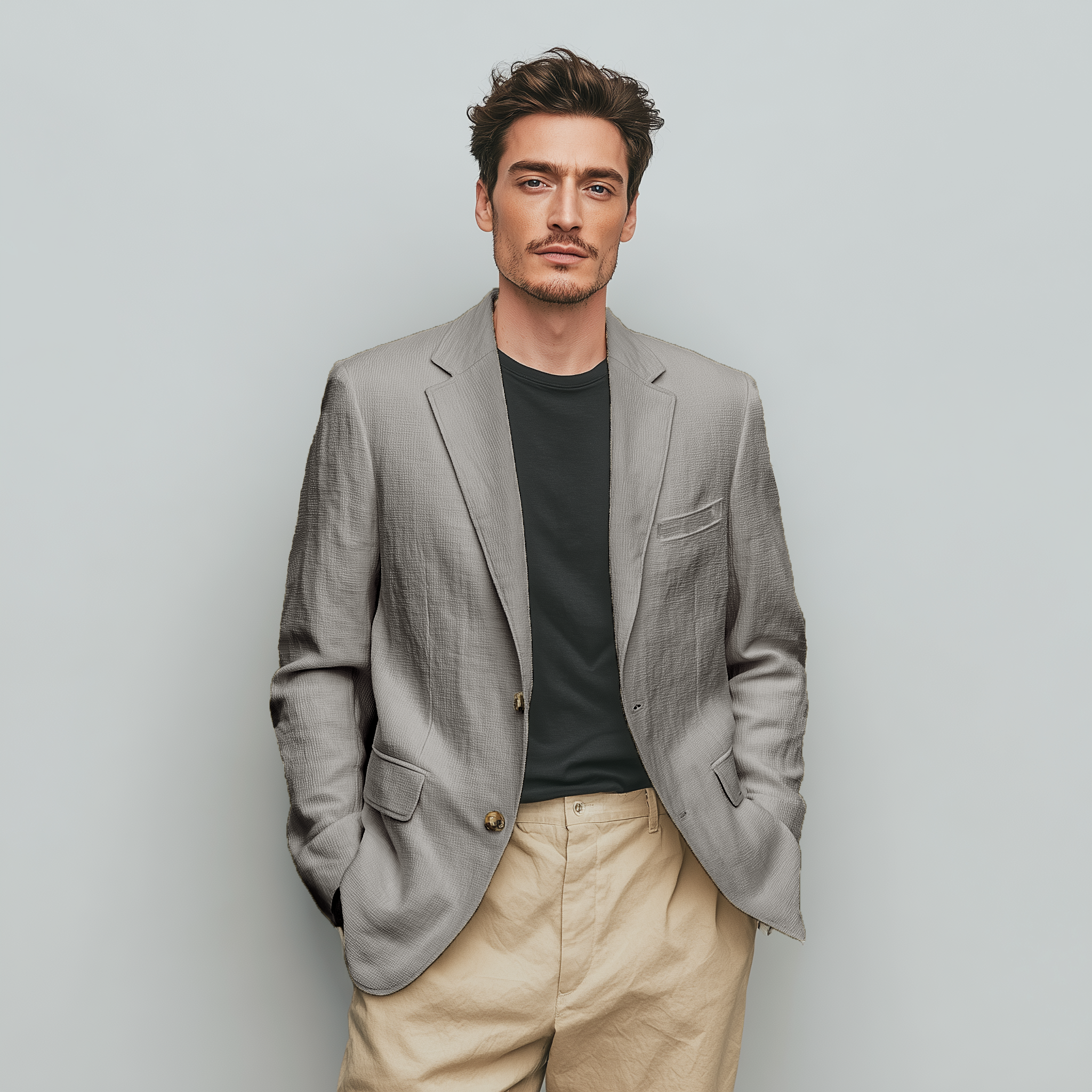 Men's Spring Casual Cotton Blend Textured Fabric Single Breasted Blazer MTA2266G5K