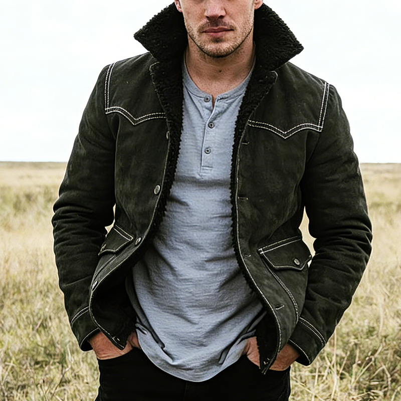 Men's Retro Casual Faux Suede Warm Lapel Button Jacket MTA1213L4TO