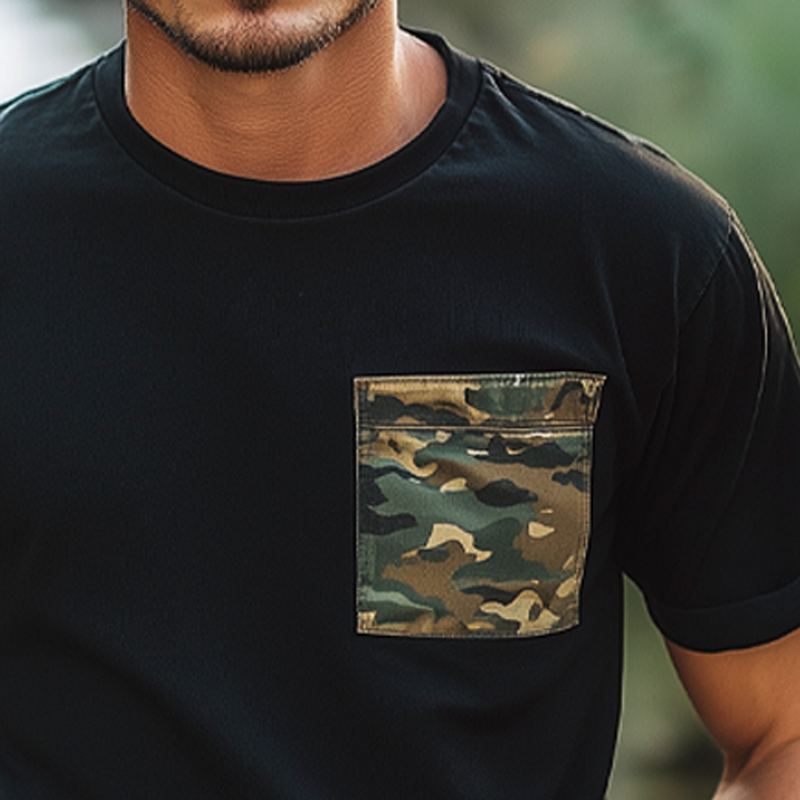 Men's Classic Round Neck Camouflage Patchwork Short Sleeve T-Shirt MTA2381F9U