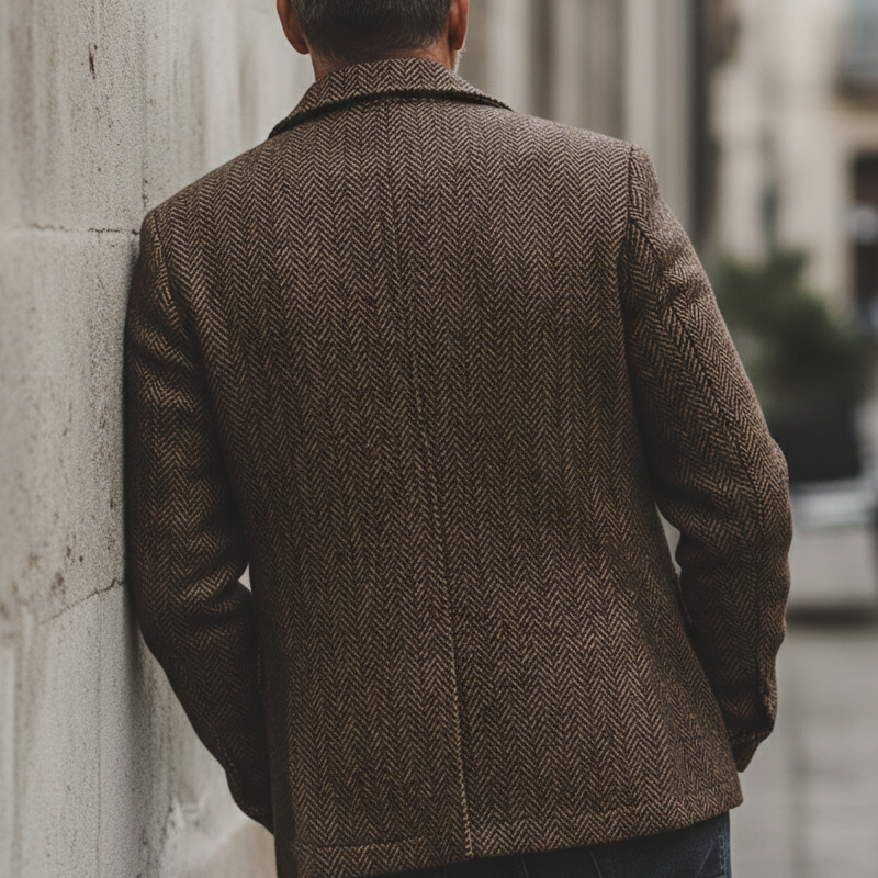 Men's Retro Classic Herringbone Lapel Single Vent Faux Wool Jacket MTA3141J6U