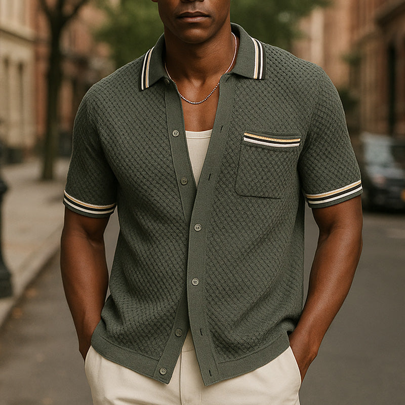 Men's Summer Breathable Textured Fabric Short-Sleeved Sports Shirt MTA2675E6P