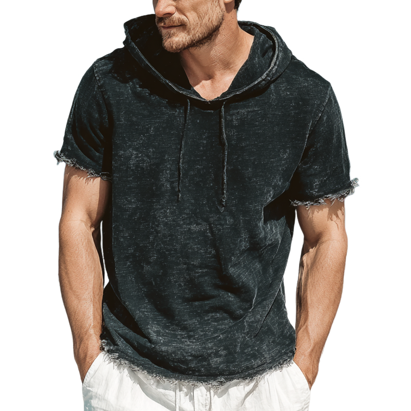 Men's Vintage Distressed Print Short Sleeve Hoodie MTA1571G3X