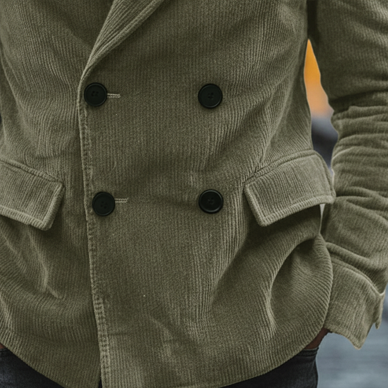 Men's Winter Retro Glossy Corduroy Double-Breasted Warm Jacket MTA1307K5P