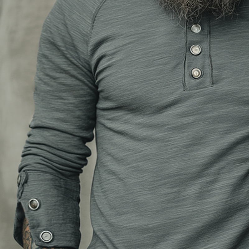 Men's Vintage Casual Cotton Button-Down Crew Neck Long Sleeve T-Shirt MTA2801H5TO