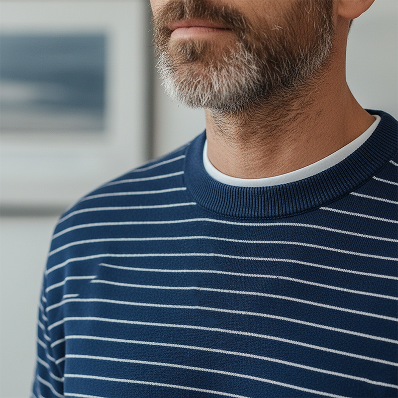 Men's Retro Striped Knit Crew Neck Sweatshirt MTA1110K8P