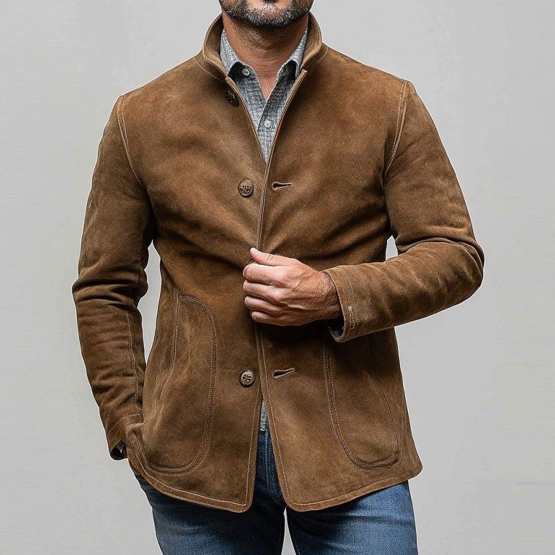 Men's Vintage Faux Suede Solid Lapel Single-Breasted Jacket MTA2316I4X