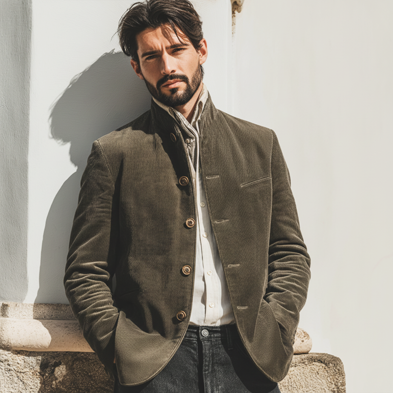 Men's Urban Style Stand-collar Corduroy Button-up Jacket MTA2580K5U