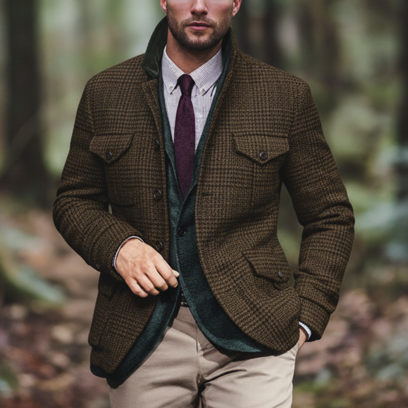 Men's Winter Retro Plaid Faux Wool Button Jacket MTA2109K8P