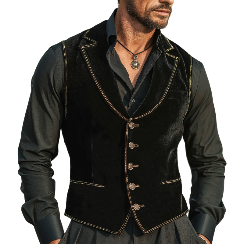 Men's Classic Embroidered Velvet Notched Lapel Slim-fit Vest MTA1651L6U