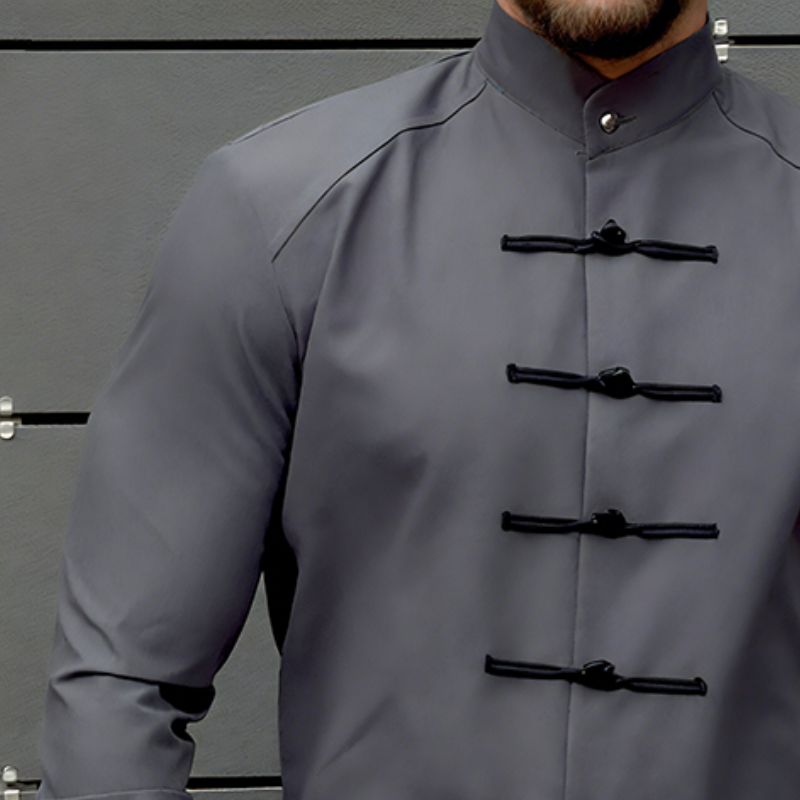 Men's Retro Casual Solid Color Stand Collar Long Sleeve Shirt MTA1770G1TO