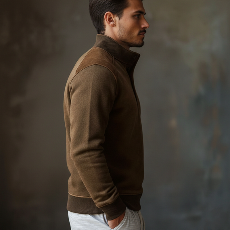 Men's Classic Suede Color-blocked Stand-up Collar Sweatshirt MTA0118K1U