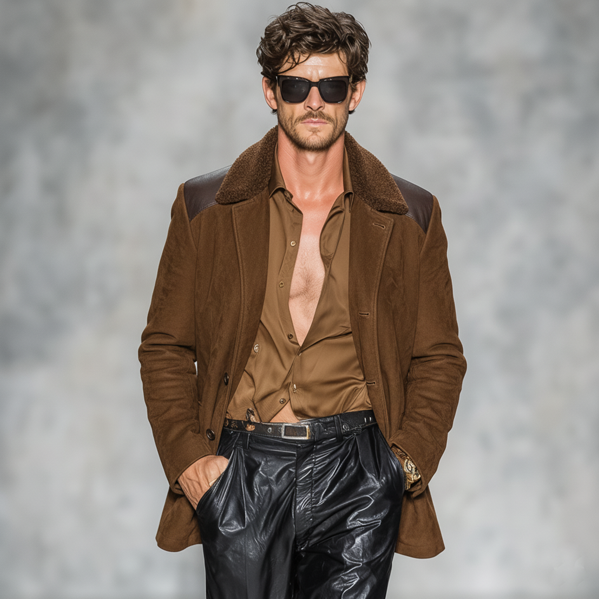 Men's Classic Casual Fleece-lined PU Leather Single-breasted Faux Suede Coat MTA0435K3K