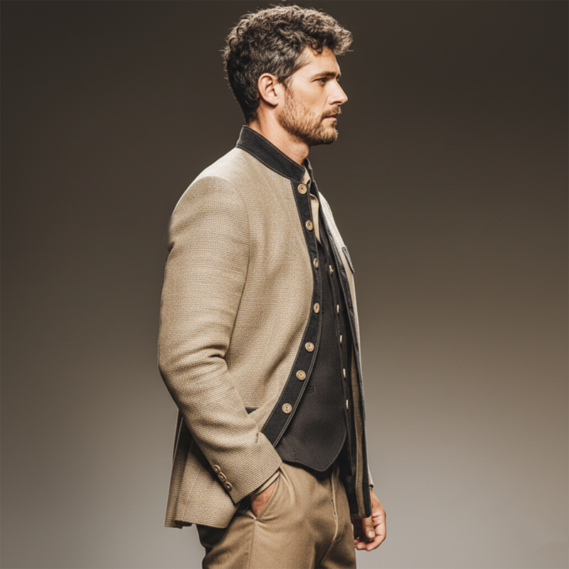Men's Classic Stand Collar Double Slit Button Jacket MTA2348J2U