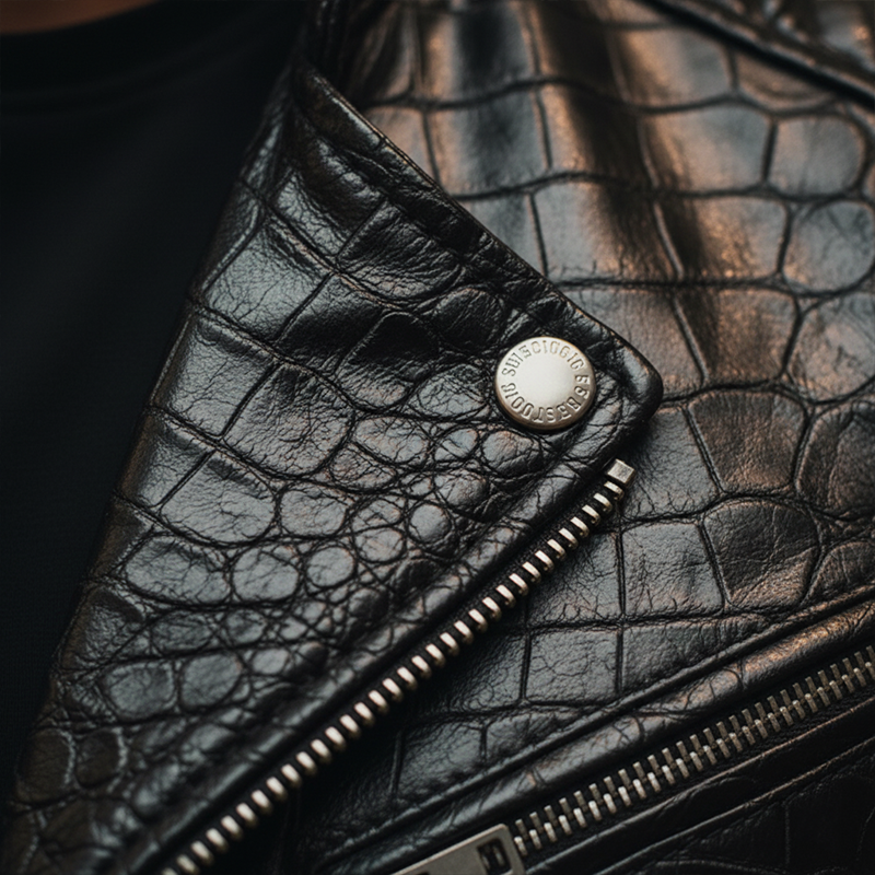 Men's Winter Fashion Crocodile Pattern PU Faux Leather Motorcycle Jacket MTA1758J5P