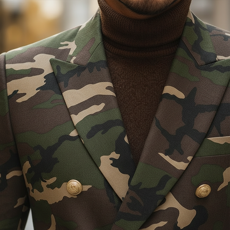 Men's Vintage Camouflage Double-breasted Suit Jacket MTZ0519A4P