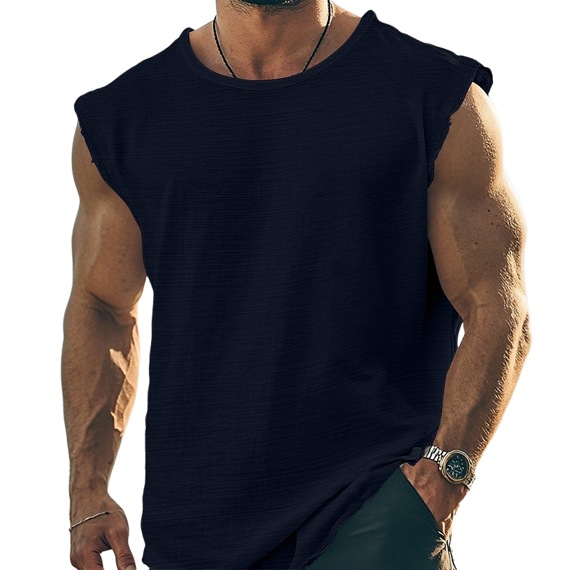 Men's Solid Color Round Neck Cotton Blend Sleeveless T-Shirt MTA2112G0X