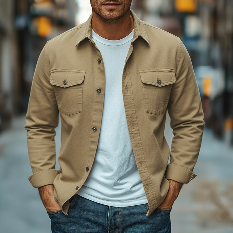 Men's Spring Fashion Twill 100% Cotton Long-sleeve Shirt MTZ2377A3P