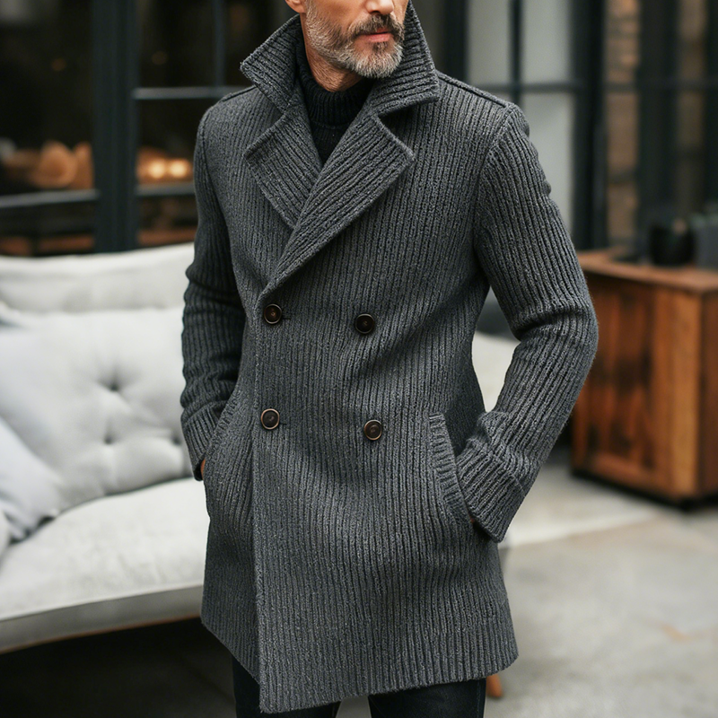 Men's Retro Casual Knit Double-Breasted Mid-Length Coat MTA3130J8TO