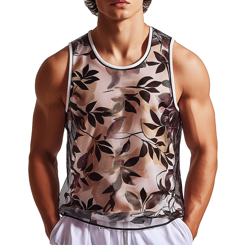 Men's Summer Fashion Organza Printed Cotton Lined Tank Top MTA2736E3P