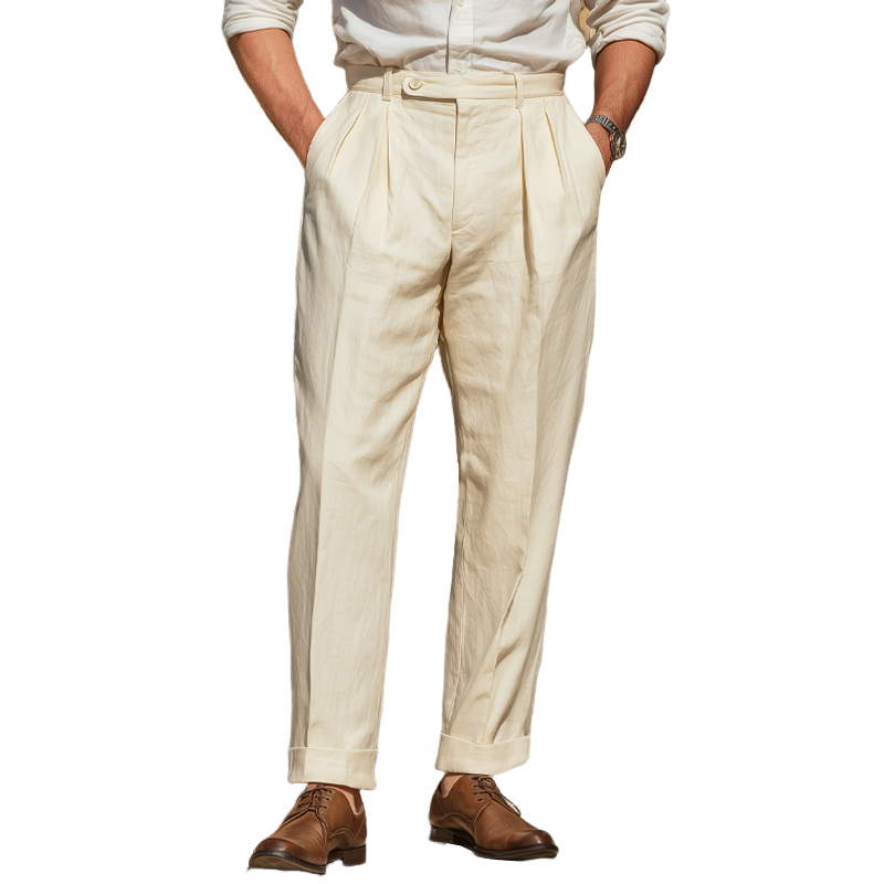Men's Classic Business Beige Cotton Blend Suit Pants MTA1574L1U