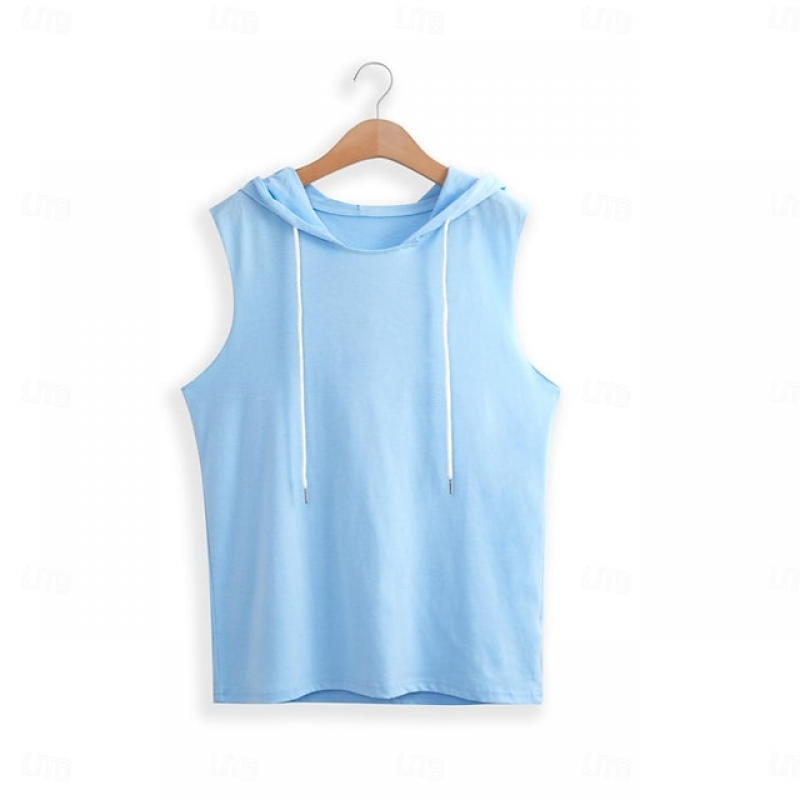 Men's Solid Color Hooded Sleeveless Tank Top MTA0712E5Z