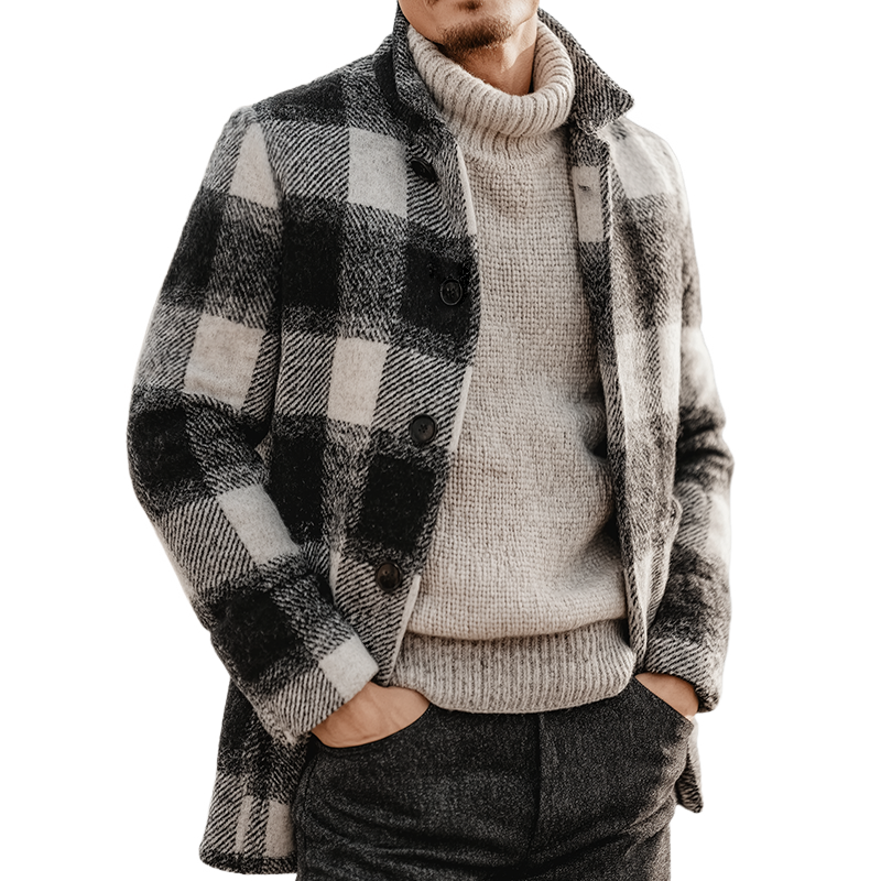 Men's Retro Casual Plaid Print Stand Collar Jacket MTA2022K3TO