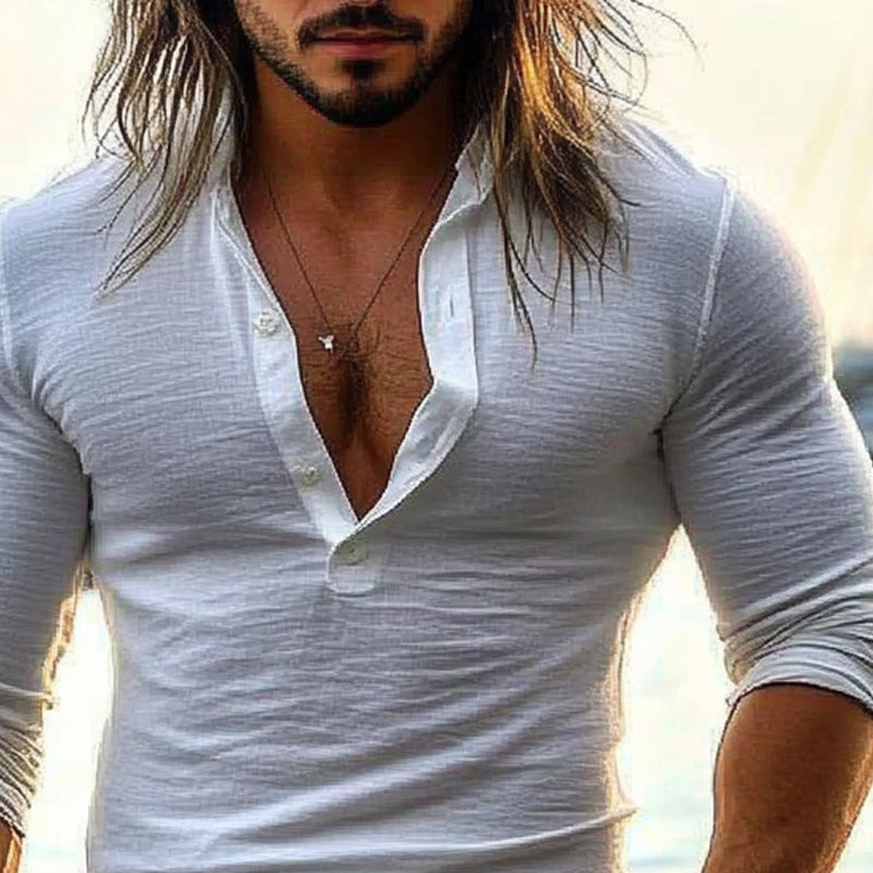 Men's Cotton Blend Long Sleeve Henley Neck Long Sleeve T-Shirt MTA2389E4X