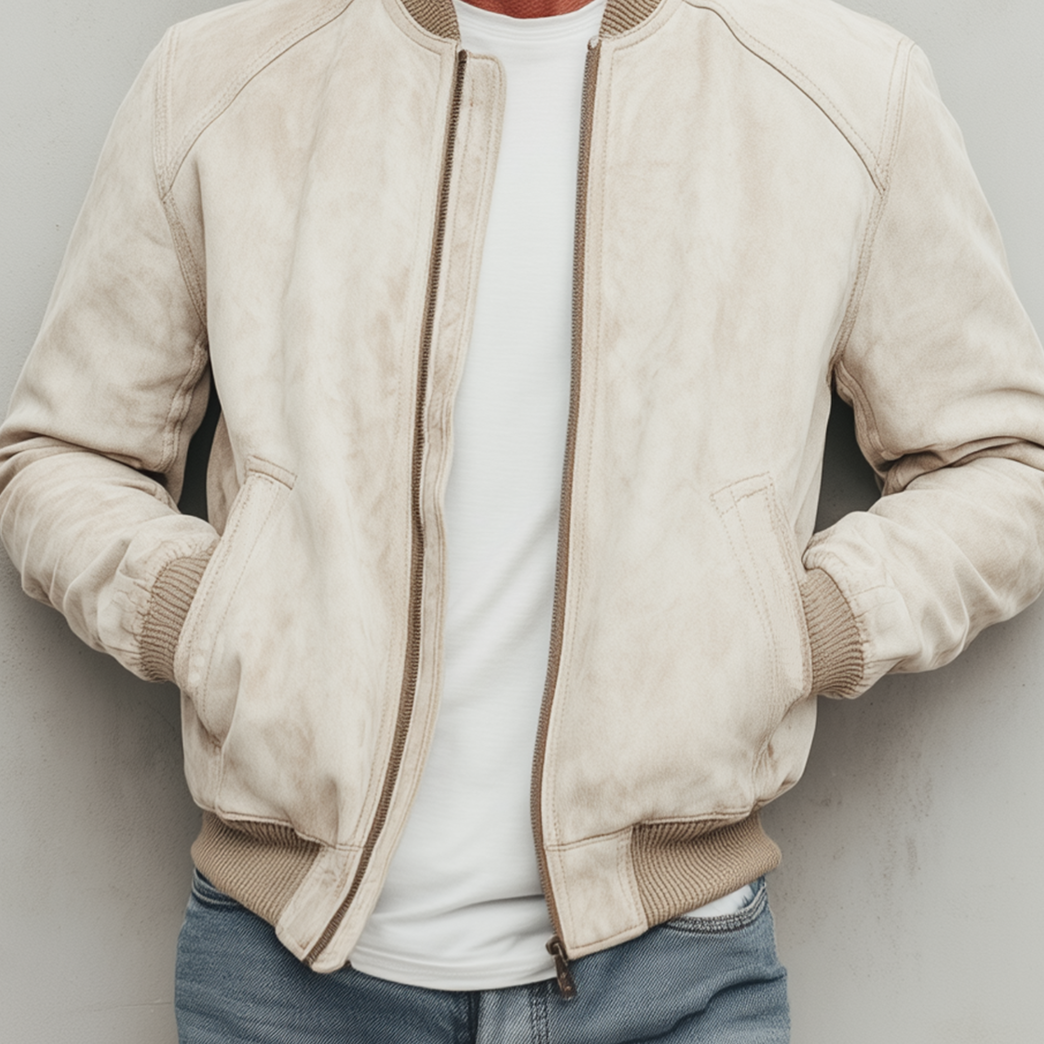 Men's Classic Casual Lightweight Suede Zip-Up Bomber Jacket MTA2845G0K