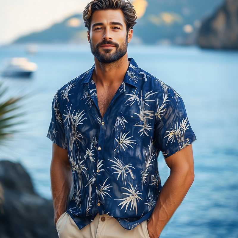 Men's Summer Chic Printed Short Sleeve Shirt MTA0250G8U