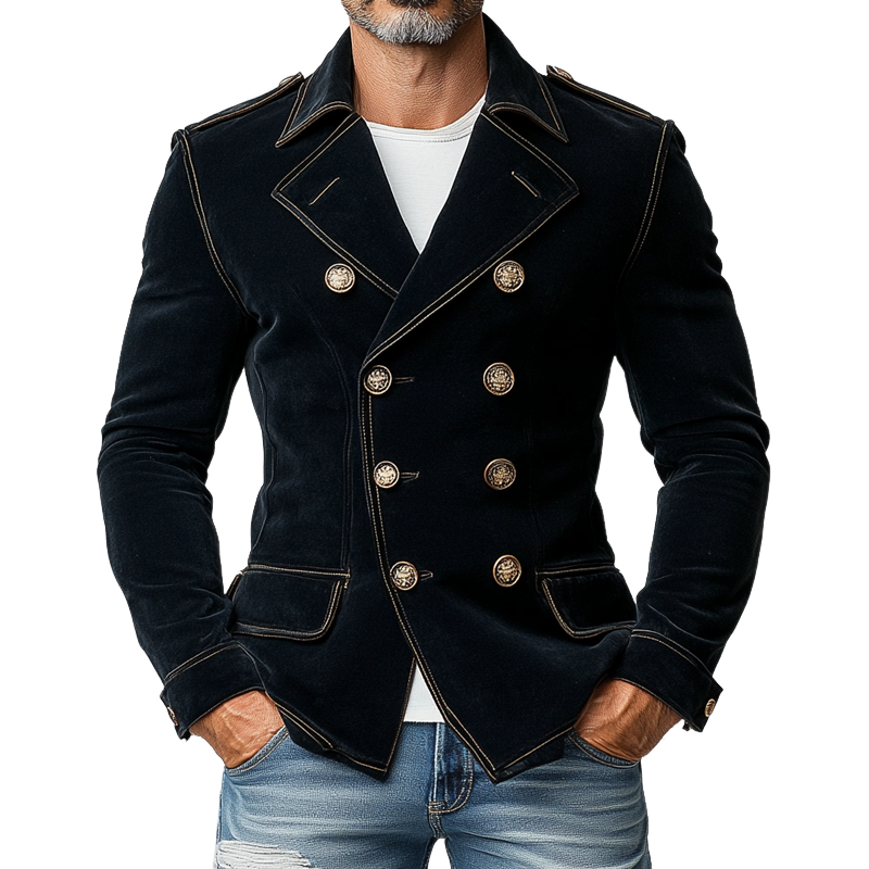 Men's Matte Velvet Lapel Double-Breasted Jacket MTA0743K3X