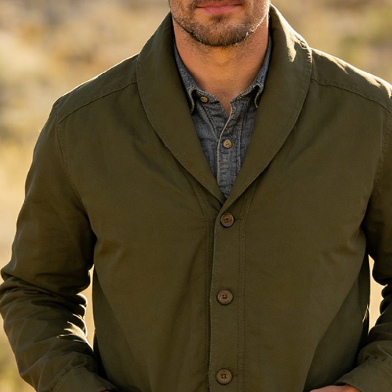 Men's Retro Casual Cotton Collarless Workwear Cardigan Button Jacket MTA1298L8TO