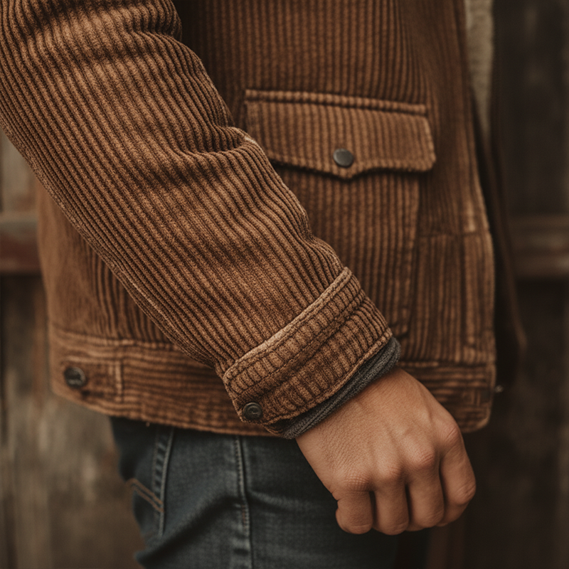 Men's Winter Fashion Washed Corduroy Polar Fleece Lined Cropped Jacket MTA2506I1P