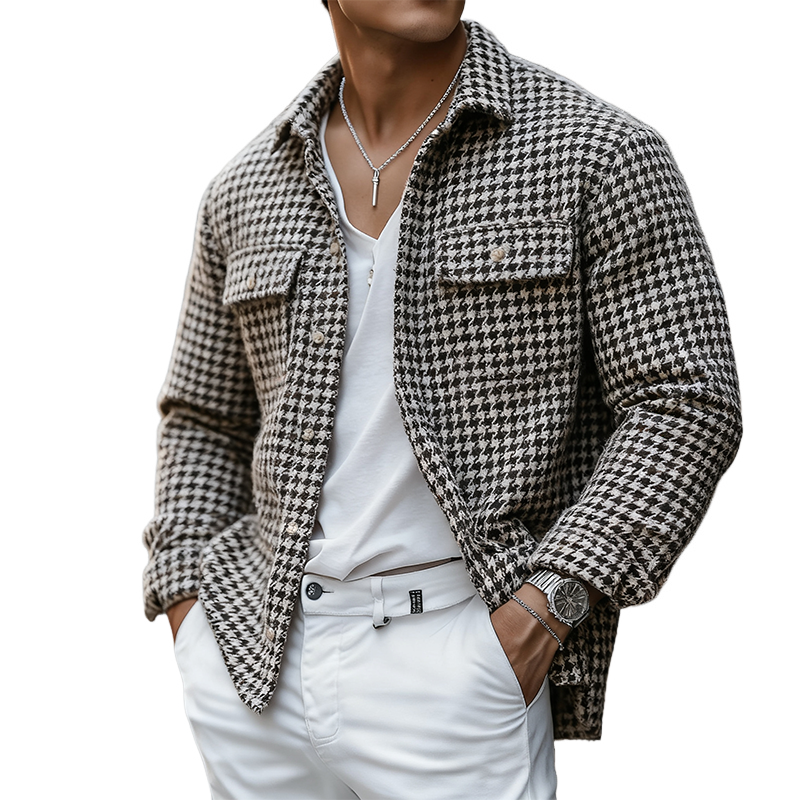 Men's Retro Casual Houndstooth Tweed Jacket MTA0458K2TO